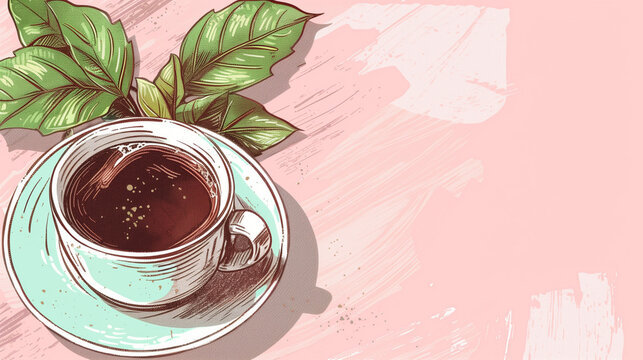 Coffee and pink colored background