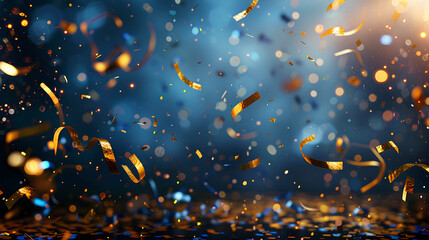 Golden Confetti Explosion, Festive Celebration, Vibrant Party Background with Copy Space