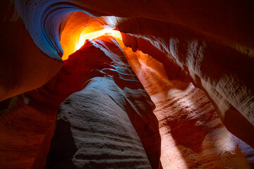 Colorful sandstone formations in Antelope canyon, a popular natural wonder Arizona USA. Gently...