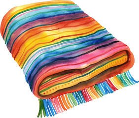 A colorful blanket with a rainbow pattern ,transparent background