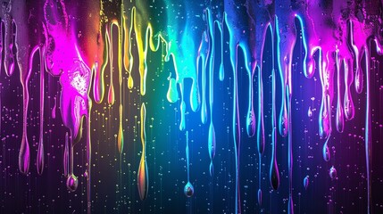 various bright vibrant fluorescent colors paint dripping over wall - obrazy, fototapety, plakaty