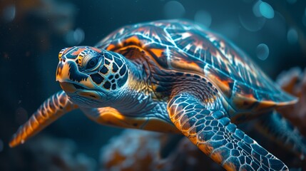 Underwater image of a swimming sea turtle