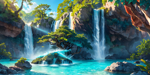 Forest Waterfall Panorama 