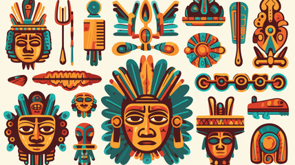 Aztec and Maya symbols set. Ancient pyramid inca wa