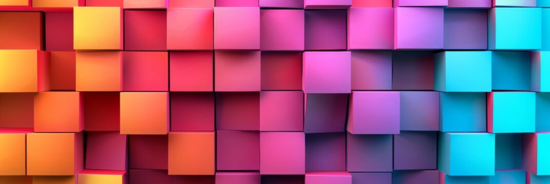 A colorful wall of cubes in various shades of pink, yellow, and blue by AI generated image