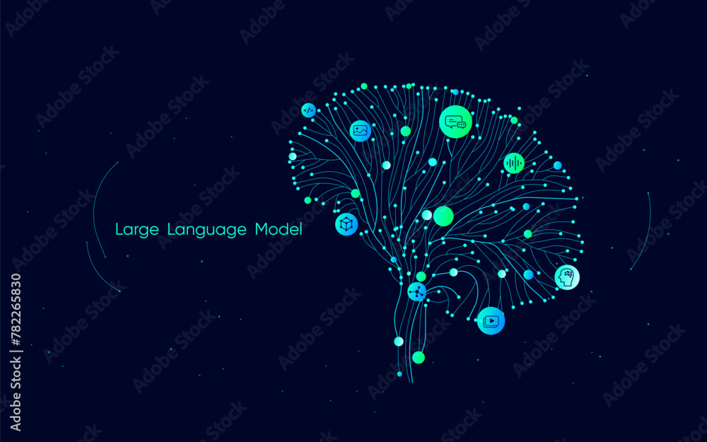 Poster illustration of abstract stream. artificial intelligence. big data, technology, ai, data transfer, d