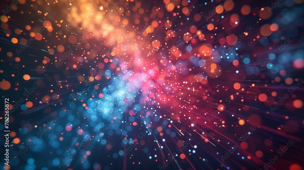 Poster dynamic graphic illustration of exploding stardust in a cosmic phenomenon with a colorful blend of s