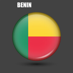 Fototapeta premium The national flag of Benin is in the shape of a circle.Vector. Round 3d flag icon with high detail. Spherical illustration of the flag.
