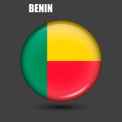 The national flag of Benin is in the shape of a circle.Vector.
Round 3d flag icon with high detail.
Spherical illustration of the flag.