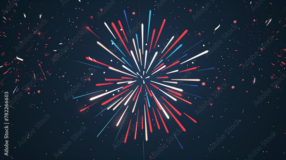 Aufkleber fireworks exploding in a burst of red and blue dots on a dark backdrop. 4th july independence day co