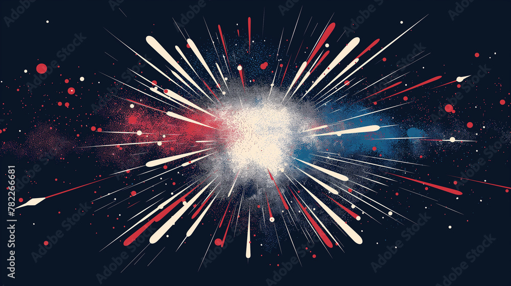 Aufkleber fireworks exploding in a burst of red and blue dots on a dark backdrop. 4th july independence day co