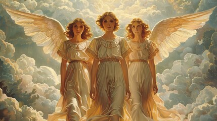 Angels, Spiritual beings believed to act as messengers or guardians - obrazy, fototapety, plakaty