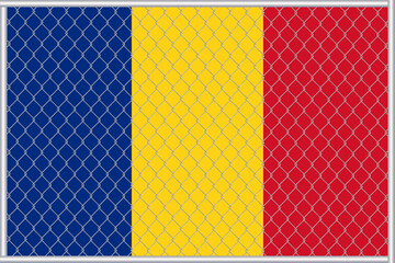 Vector illustration of the flag of Romania under the lattice. The concept of isolationism. No war