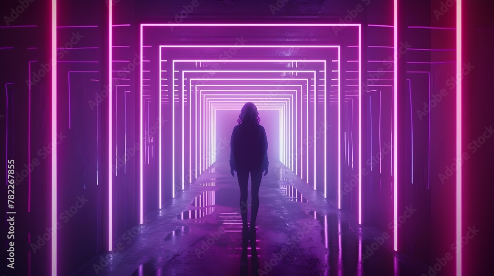 Poster futuristic neon frame technology concept with interactive lights enveloping viewers in an immersive 