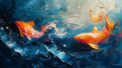 Foto op Plexiglas oil painting of fishes in the sea abstract with visible bush strokes © paisorn