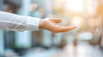 Visualize a hand of confident financial advisor providing personalized advice to clients, with a blurred background symbolizing focus and clarity - obrazy, fototapety, plakaty