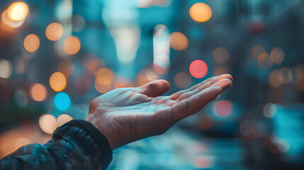 Visualize a hand of confident financial advisor providing personalized advice to clients, with a blurred background symbolizing focus and clarity