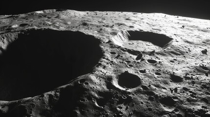 Lunar surface with craters and rocky terrain