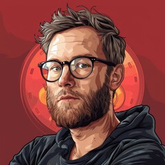 avatar of man student based on cryptocurrency on red background, concept, nft