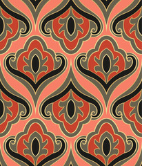 Seamless abstract pattern. Vector damask ornament. Vintage color background for wallpaper, textile, carpet and any surface.  - 782268859