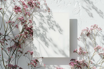 Flat minimalist elegance mockup with light background. Wedding mockup background with white blank.