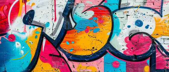Vibrant graffiti art covers every inch of a wall, featuring bright bold colors and shapes.