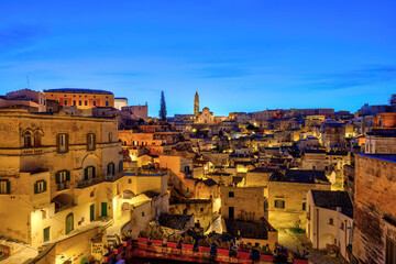 The old town of Matera in southern Italy before sunrise