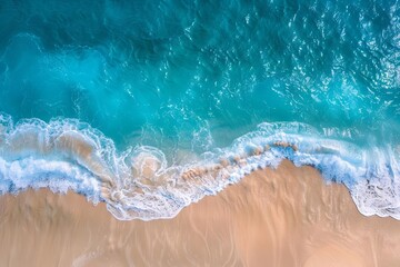 turquoise ocean waves and sandy beach from above idyllic summer seascape 11 - obrazy, fototapety, plakaty