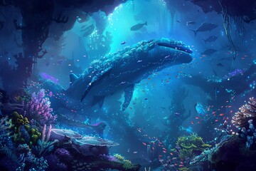 a digital illustration of a fantastical undersea world.