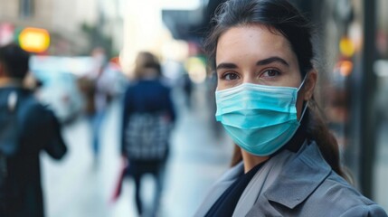 Fototapeta na wymiar Woman Wearing Face Mask on Urban Street