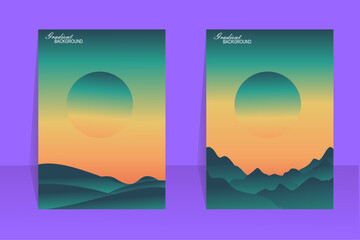 vector abstract gradient illustration, magazine cover background about mountains and night sky