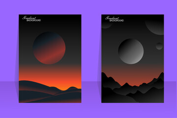 vector abstract gradient illustration, magazine cover background about mountains and night sky