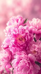Close-up of vibrant pink peonies on a soft pink background