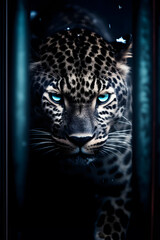 Mystical leopard with piercing blue eyes: A captivating depiction of wildlife fantasy