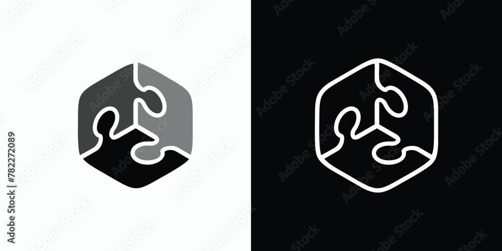Poster cube puzzle vector logo design with three-dimensional effect in a modern, simple, clean and abstract