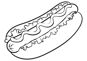 Hot dog coloring retro PNG illustration. Isolated image on white background. Comic book style imitation.