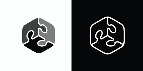 Cube puzzle vector logo design with three-dimensional effect in a modern, simple, clean and abstract style.