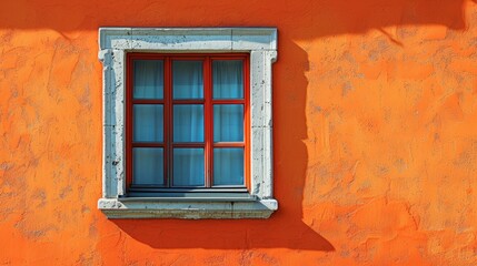 Fototapeta na wymiar Vintage window on a vibrant orange wall