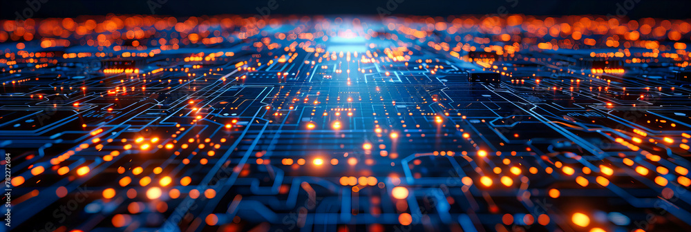 Poster processor and motherboard, high-tech digital circuit in blue, advanced computing and technology conc