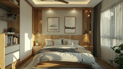 Fototapeta na wymiar cozy bedroom design with natural elements