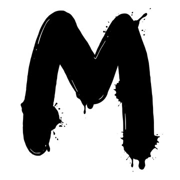 Blot letter M PNG illustration. Font alphabet art. Scratch board style imitation. Hand drawn image.