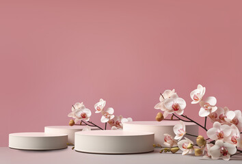 Mockup podium with orchids for product presentation