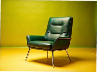 Green leather chair on a yellow background