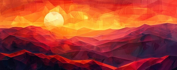 Abstract geometric landscape with sunset