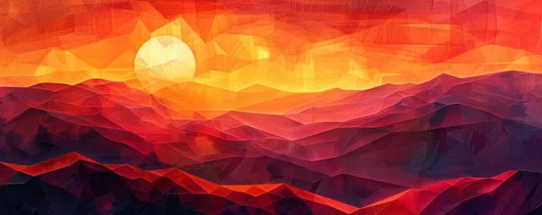 Zelfklevend Fotobehang Abstract geometric landscape with sunset © cac_tus