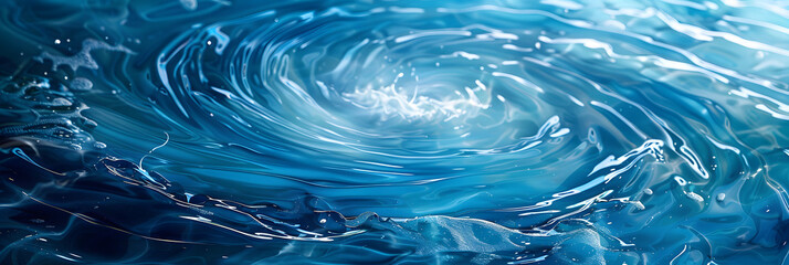 Raging Whirlpool in Deep Blue Water. Background of Dangerous Circular Action and Clean Circulation - obrazy, fototapety, plakaty
