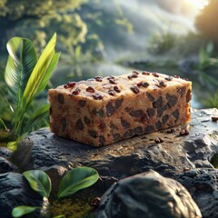 Close-up of a delicious and moist fruitcake - obrazy, fototapety, plakaty
