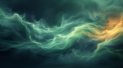 Fototapeta na wymiar Abstract green and yellow energy waves on dark background