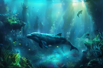 a digital artwork showcasing a fantastical world beneath the waves.