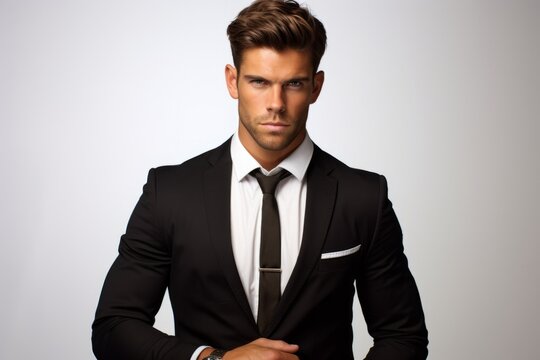 Handsome young businessman in black suit and tie
